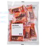 Clear plastic bag of ikeas BELÖNING chocolate bars, showing multiple bars with red and white wrapping, weighing 240g.