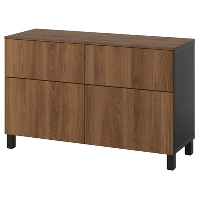 BESTÅ Storage combination w doors/drawers, black-brown Lappviken/Stubbarp/brown walnut effect, 120x42x75 cm