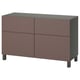 Low, wide storage unit - brown & black. Four drawers with push-openers, square legs.