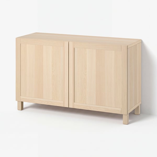 BESTÅ Storage combination with doors, white stained oak effect/Hanviken/Stubbarp white stained oak effect, 120x42x74 cm