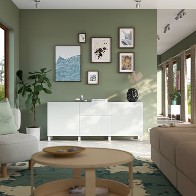 BESTÅ Storage combination with drawers, Förvaltare white/Stubbarp white, 180x42x74 cm