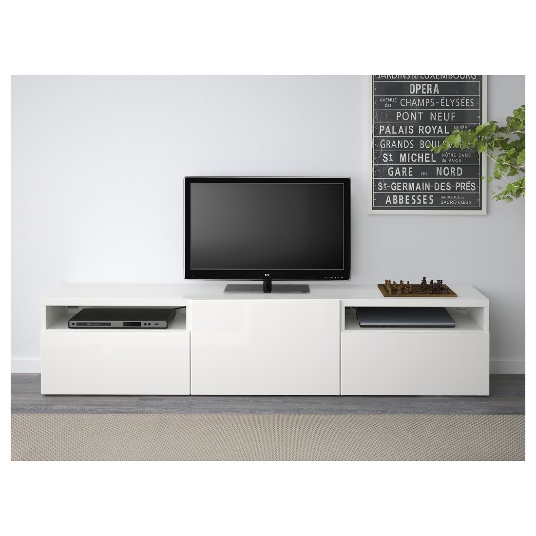 BESTÅ TV bench, white, Selsviken highgloss/white, 180x42x39 cm. Add to