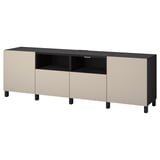 An off-white, large BESTÅ tv bench with a sleek, rectangular design, featuring multiple compartments and soft-close drawers.