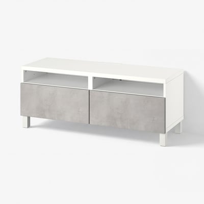 BESTÅ TV bench with drawers, white/Kallviken/Stubbarp light grey, 120x42x48 cm