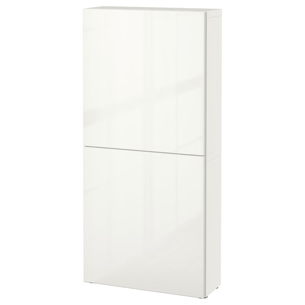 White BESTÅ tall cabinet, sleek modern design, wall-mounted storage.