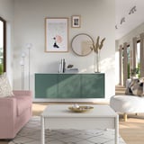BESTÅ Wall-mounted cabinet combination, white Krukmakare/dark grey-green high-gloss white, 180x42x65 cm
