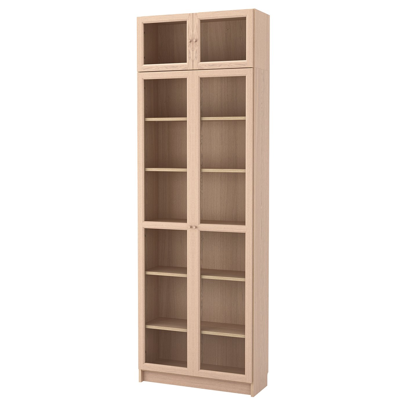 BILLY / OXBERG Bookcase combination/glass doors, white stained oak veneer, glass, 80x30x237 cm