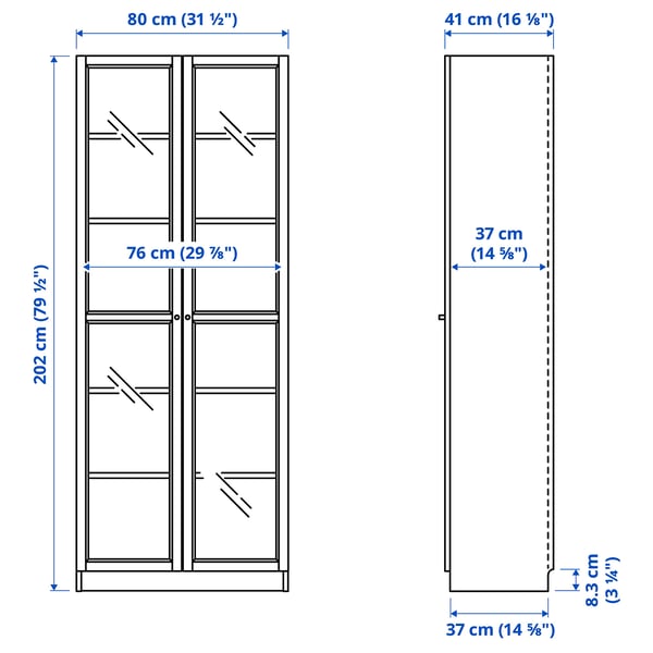 Illustration with measurements for the product: BILLY.