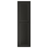 Black BODBYN cabinet door with smooth, lacquered fiberboard and beveled panels.