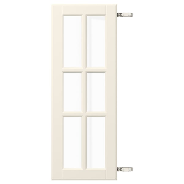 A white BODBYN glass paneled door with a metal handle.