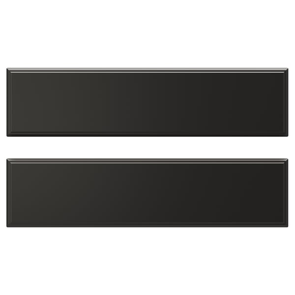 Two black rectangular drawer fronts with beveled edges. Modern, sleek design. Made of fibreboard and polyurethane paint.