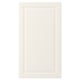 White BODBYN cabinet door with beveled panel, smooth cream finish.