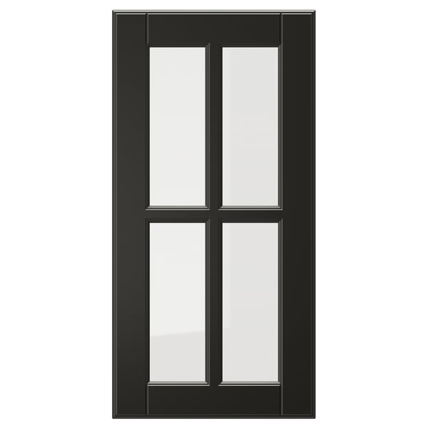 BODBYN black glass door, rectangular with beveled frame and clear glass panels.