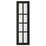 BODBYN black glass door with bevelled frame, made of fibreboard and tempered glass. Rectangular shape with classic design.