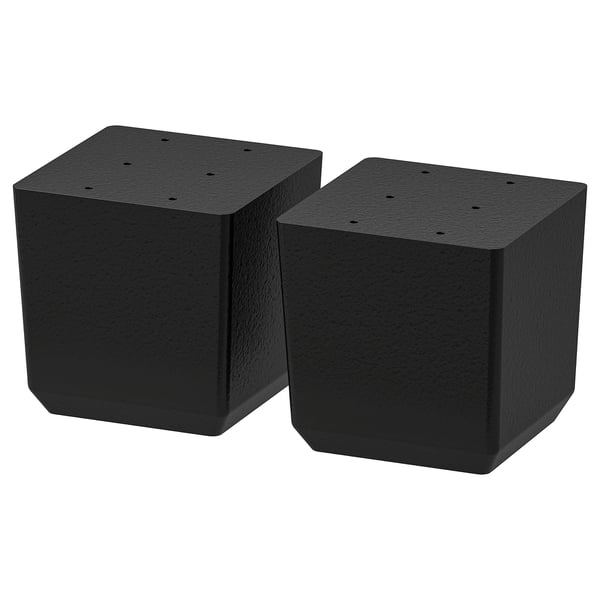 Black BODBYN cube-shaped furniture stand legs, made of solid birch, adjustable feet, modern design.
