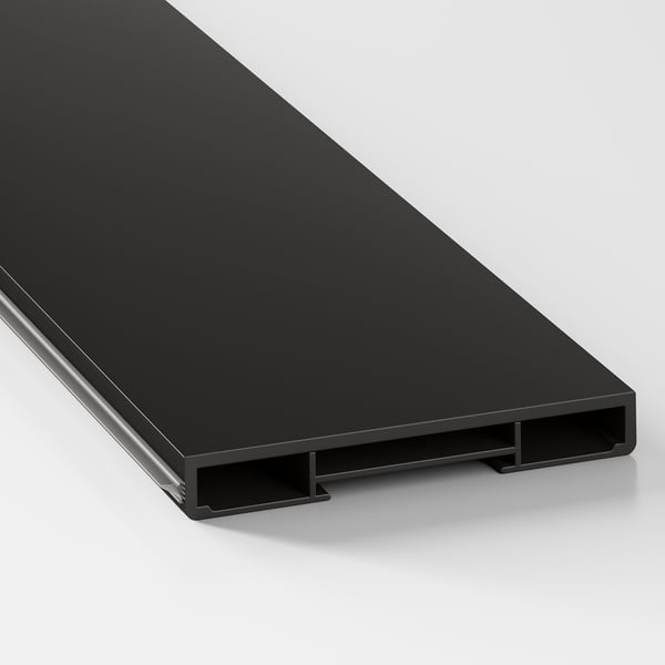 Black kitchen plinth, sleek and modern, with smooth finish and clean edges.