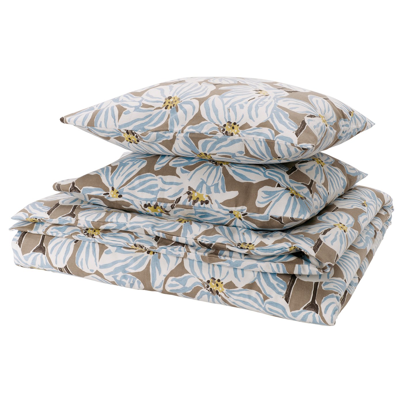 BÖNTRÄD Duvet cover and 2 pillowcases, dark beige/floral pattern, 240x220/50x60 cm