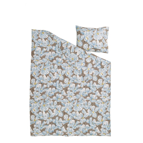 BÖNTRÄD Duvet cover and pillowcase, dark beige/floral pattern, 150x200/50x60 cm