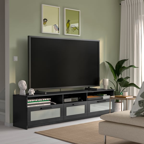 BRIMNES TV bench, black, 216x41x54 cm