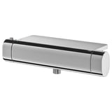 A sleek, chrome BROGRUND shower mixer with a rectangular thermostat housing and anti-scald technology.