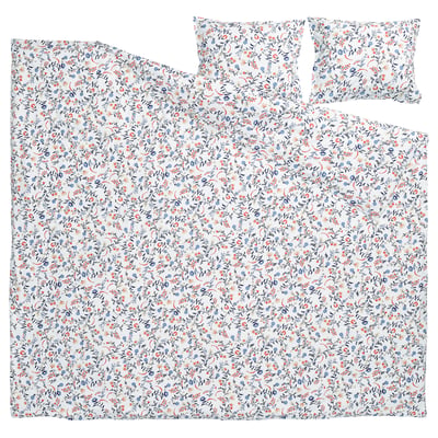 BRUDKRUSBÄR duvet set, white with blue & orange florals, 100% organic cotton.