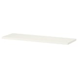 A BURHULT shelf in white, rectangular, modern minimalist design, made of particleboard & plastic.