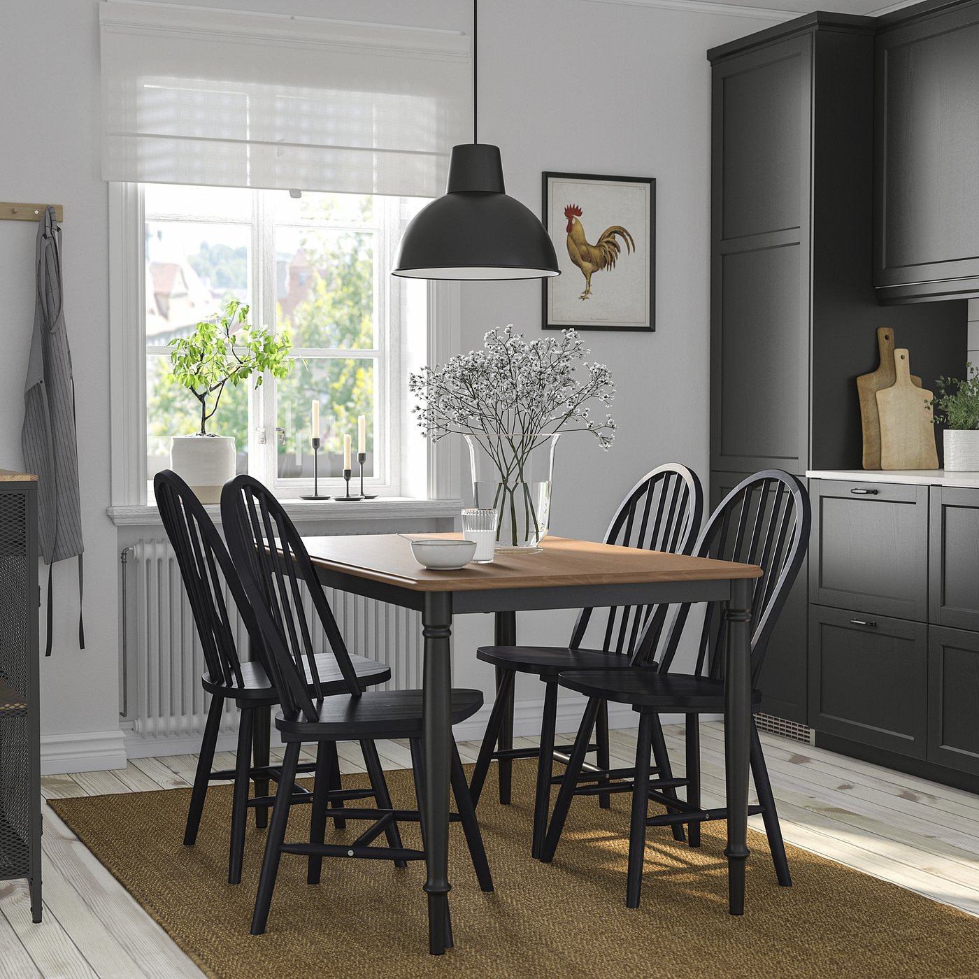 DANDERYD / SKOGSTA table and 4 chairs, pine veneer black/black