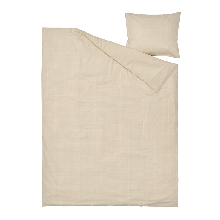 DOFTAKLEJA duvet cover and pillowcase, beige/white, 150x200/50x60 cm - IKEA