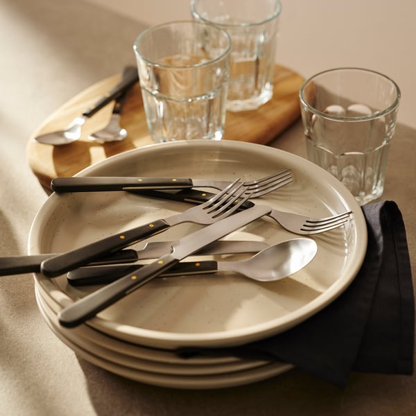 DOFTSKÖLD 24-piece cutlery set, black