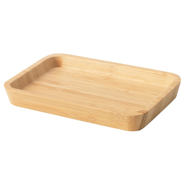 Rectangular wooden tray with rounded edges, likely made of bamboo, natural light brown color.