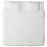 White bedding set with four pillows, crisp clean look, rectangular shape, plain design.