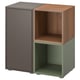 EKET storage unit, multicolored cubic shelves and drawers with wood grain texture.