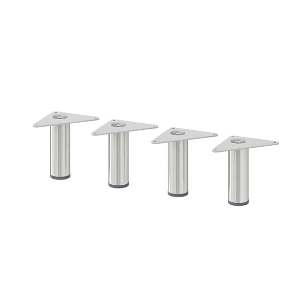 Four metallic silver EKET legs with mounting plates, arranged side by side.