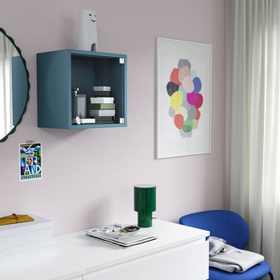 EKET Wall cabinet with glass door, dark grey-blue, 35x25x35 cm