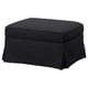 Black square ottoman, EKTORP, cloth cover, smooth top, rounded edges, sturdy base.
