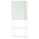 A white ikea ENHET storage unit with glass doors and open shelves, offering a blend of open and closed storage.