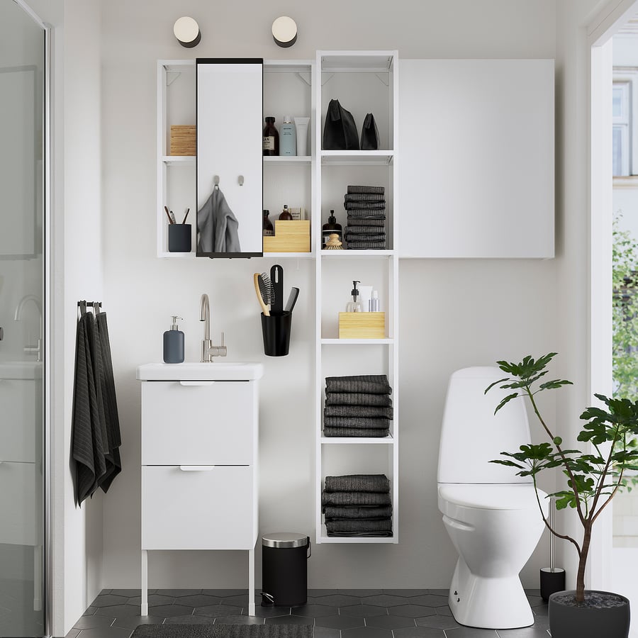 ENHET / TVÄLLEN Bathroom furniture, set of 16, highgloss white/white