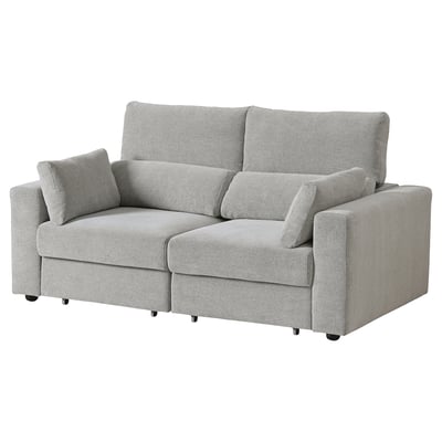 Grey ESKILSTUNA sofa with adjustable headrests, high backs, and chaise in cotton and recycled polyester.