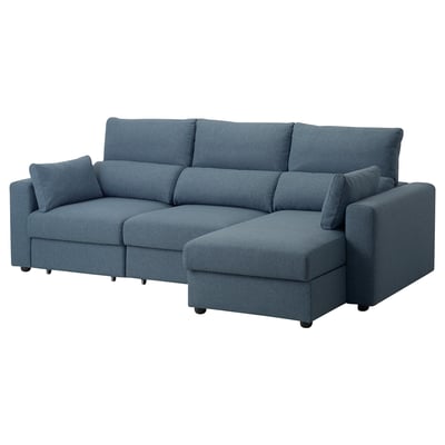 Blue ESKILSTUNA sofa, l-shaped, high back, adjustable cushions, recycled fabric.