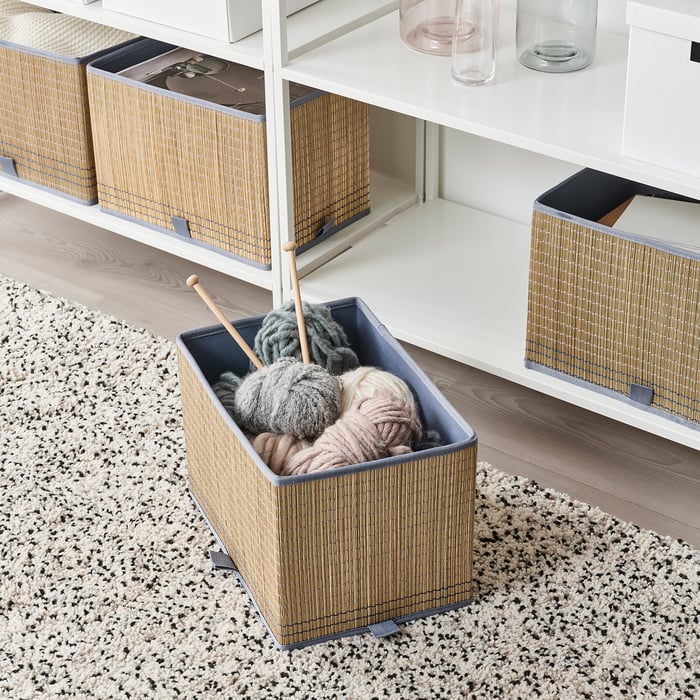 EXTRAKNÄCK Basket, seagrass/greyblue, 25x35x25 cm IKEA