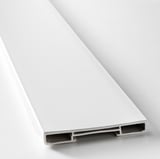 White kitchen cabinet plinth, sleek design, smooth finish, angled end view.