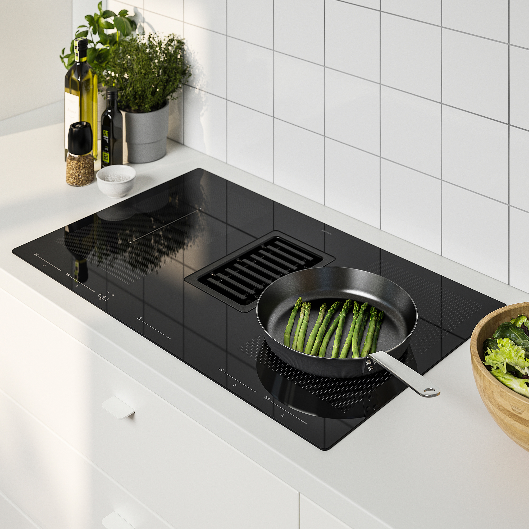 FÖRDELAKTIG Induction hob/integrated extractor, black, Width 830 mm IKEA