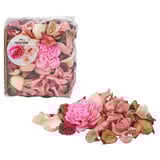 Pink dried flowers in clear packaging, some scattered outside. Brand: FRÖFINK.