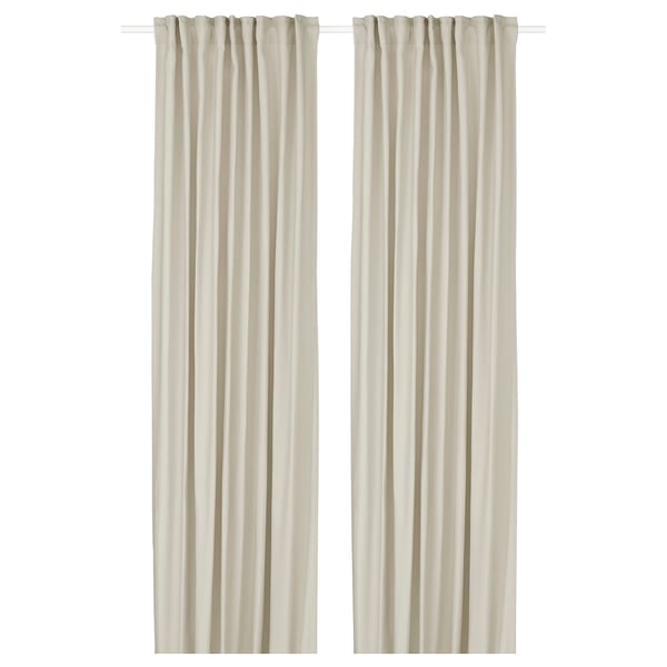 Pair of beige GINSTMOTT curtains, simple, elegant, with rod pocket, sheer fabric.