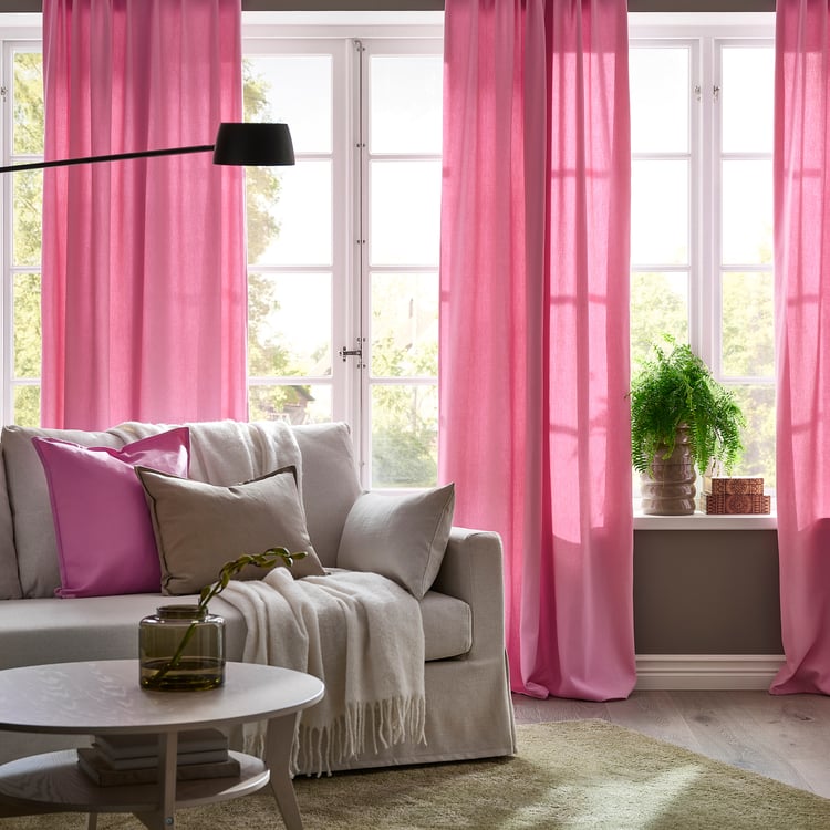 GINSTMOTT curtains, 1 pair, pink/with heading tape, 145x300 cm - IKEA