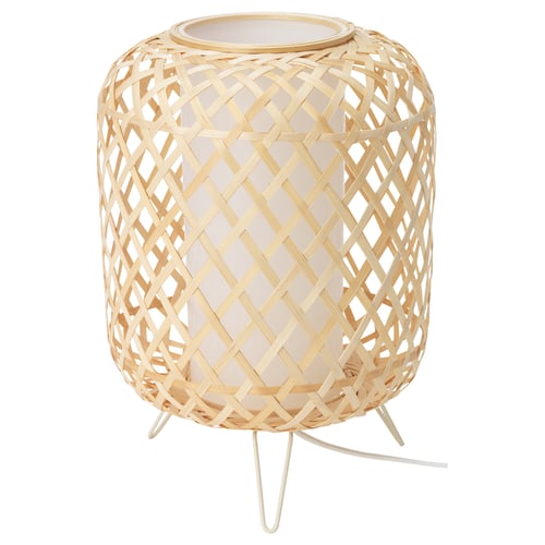 GOTTORP bamboo lamp with warm light.