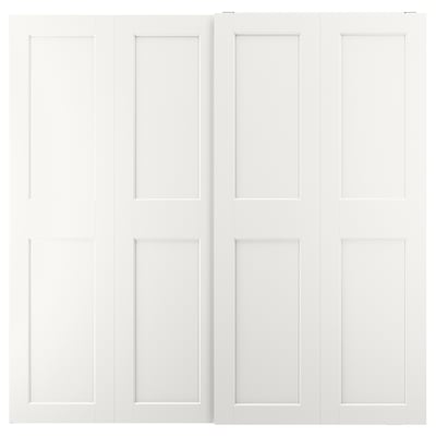 White GRIMO sliding closet doors, featuring modern clean lines and classic panel design.