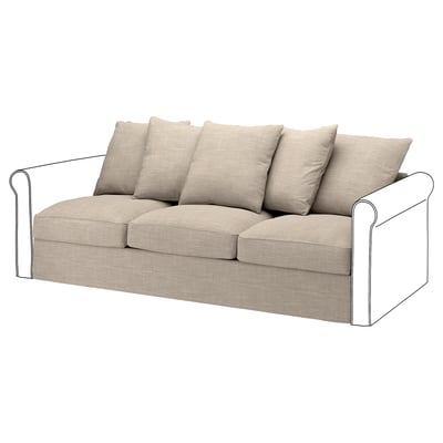 A beige GRÖNLID sofa with four cushions. It has a rolled arm design and a comfortable, inviting look.