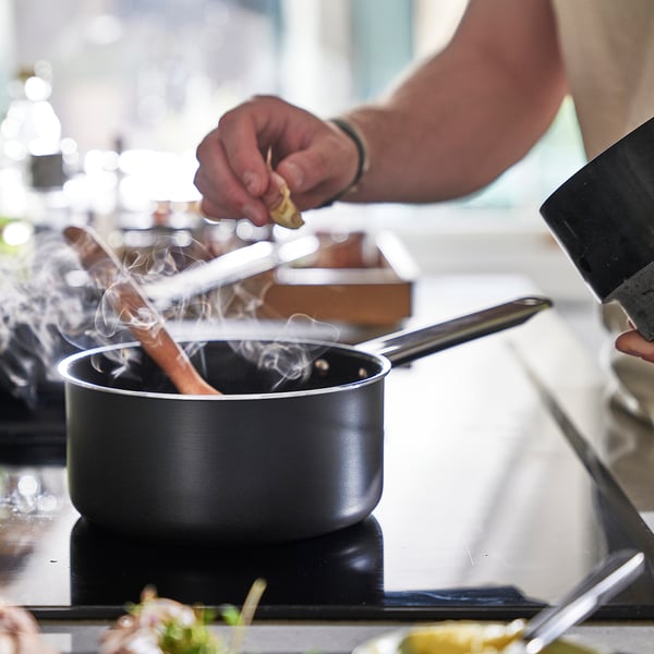 GULDÖRING Saucepan with lid, non-stick coating stainless steel/black-grey, 2 l