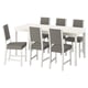 Option: White håuga dining set with 6 gray cushioned chairs.